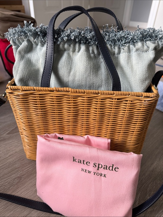 kate spade Handbags - Kate Spade Blue-Trim Wicker Tote with Light Blue Fabric Insert